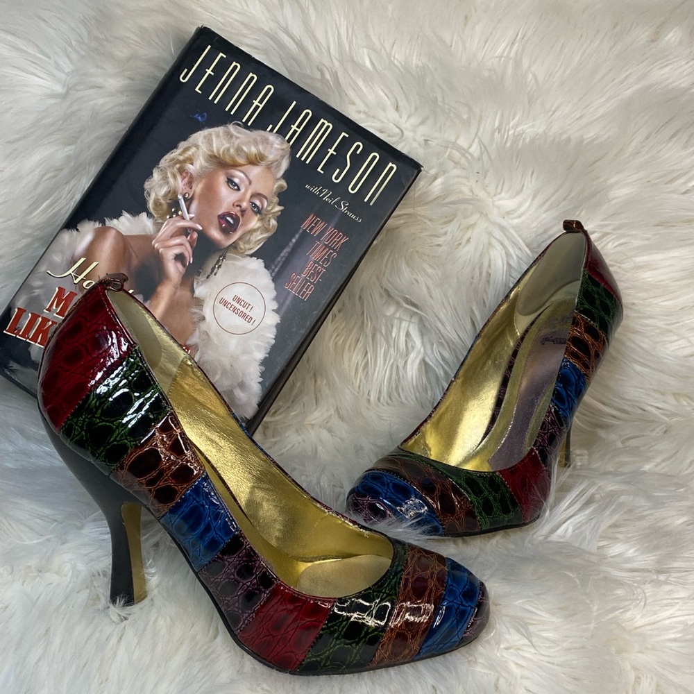 Early 2000s Hale Bob Multicolor Croc-Embossed Heels